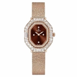 Đồng Hồ Nữ Carnival 8237L Mặt Nâu Chocolate Đính Đá Dây Lưới Vàng Hồng Size 32mm
