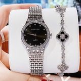 Đồng Hồ Nữ Roberto Era RE290 Size 30mm Mặt Đen Đính Đá Máy Pin Thụy Dây Kim Loại Silver