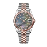 Đồng Hồ Nam Carnival 8250G Size 38mm Dáng Rolex Datejust Máy Tự Động Kính Sapphire Kim Loại Demi Vàng Hồng Mặt Đen Xà Cừ