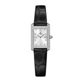 Đồng Hồ Nữ Carnival 8236L Mặt Trắng Dây Da Đen Vỏ Chữ Nhật Đính Đá Silver Size 21x31mm