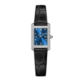 Đồng Hồ Nữ Carnival 8236L Mặt Xanh Dây Da Đen Vỏ Chữ Nhật Đính Đá Silver Size 21x31mm