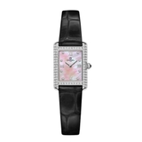 Đồng Hồ Nữ Carnival 8236L Mặt Xà Cừ Dây Da Đen Vỏ Chữ Nhật Đính Đá Silver Size 21x31mm