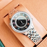 Đồng Hồ Nữ Franklin FL5999 Đá Màu Xoay Mặt Đen 33mm Máy Pin Kính Sapphire Dây Inox