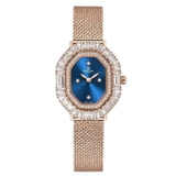 Đồng Hồ Nữ Carnival 8237L Mặt Xanh Dương Đính Đá Dây Lưới Vàng Hồng Size 32mm
