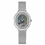 Đồng Hồ Nữ Carnival 8237L Mặt Đen Xà Cừ Đính Đá Dây Lưới Silver Size 32mm