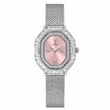 Đồng Hồ Nữ Carnival 8237L Mặt Hồng Đính Đá Dây Lưới Kim Loại Silver Size 32mm