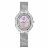 Đồng Hồ Nữ Carnival 8237L Mặt Hồng Xà Cừ Đính Đá Dây Lưới Kim Loại Silver Size 32mm