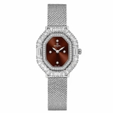 Đồng Hồ Nữ Carnival 8237L Mặt Nâu Chocolate Đính Đá Dây Lưới Silver Size 32mm