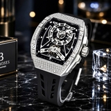 Đồng Hồ Nam Bruboses Tự Động Size 42x51mm Mặt Ovan Đính Đá Kính Sapphire Dây Cao Su
