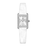 Đồng Hồ Nữ Carnival 8236L Mặt Trắng Dây Da Trắng Vỏ Chữ Nhật Đính Đá Silver Size 21x31mm