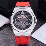 Đồng Hồ Nam Carnival 8156G Tự Động Dây Cao Su Đỏ Vỏ Silver Size 42mm