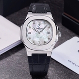 Đồng Hồ Nam Carnival 8160G Tự Động Mặt Trắng Xà Cừ Dây Da Đen Silver 41mm