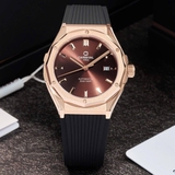 Đồng Hồ Nam Carnival 8168G Tự Động Mặt Nâu Dây Cao Su Đen Vỏ Vàng Hồng 42mm