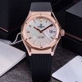 Đồng Hồ Nam Carnival 8168G Tự Động Mặt Trắng Xà Cừ Dây Cao Su Đen Vàng Hồng 42mm