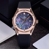 Đồng Hồ Nam Carnival 8168G Tự Động Mặt Xà Cừ Dây Cao Su Đen Vỏ Vàng Hồng 42mm