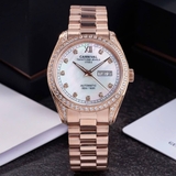 Đồng Hồ Nam Carnival 8907G Tự Động Mặt Trắng Xà Cừ Đính Đá Vỏ Vàng Hồng 40mm