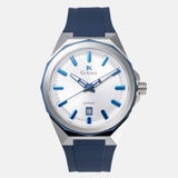Đồng Hồ Nam G-Kinze GK7016M Mặt Trắng Dây Cao Su Xanh Máy Pin Kính Sapphire Vỏ Silver 41mm