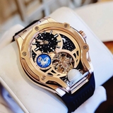 Đồng Hồ Nam Hanboro Máy Tự Động Mặt Vũ Trụ Dây Cao Su Đen Kim Loại Vàng Hồng Size 42mm