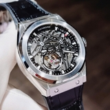 Đồng Hồ Nam Hanboro Skeleton Máy Tự Động Nhật Dây Cao Su Đen Vỏ Kim Loại Silver Size 44mm