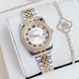 Đồng Hồ Nữ Amica A059C Dây Kim Loại Demi Vàng Mặt La Mã Đính Đá Size 32mm