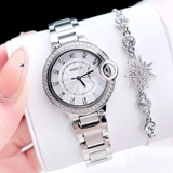 Đồng Hồ Nữ Amica A064 Viền Đính Đá Mặt Trắng Kim Loại Silver Size 30mm