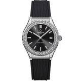 Đồng Hồ Nữ Carnival 8168L2 Dây Cao Su Đen Đính Đá Vỏ Silver Size 34mm