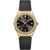 Đồng Hồ Nữ Carnival 8168L2 Dây Cao Su Đen Đính Đá Vỏ Vàng Gold Size 34mm
