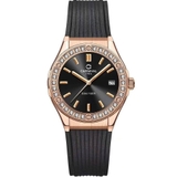 Đồng Hồ Nữ Carnival 8168L2 Dây Cao Su Đen Đính Đá Vỏ Vàng Hồng Size 34mm