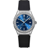 Đồng Hồ Nữ Carnival 8168L2 Dây Cao Su Đen Mặt Xanh Đính Đá Vỏ Silver Size 34mm