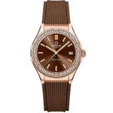 Đồng Hồ Nữ Carnival 8168L2 Dây Cao Su Nâu Đính Đá Vỏ Vàng Hồng Size 34mm