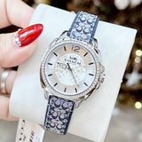 Đồng Hồ Nữ Coach 14503149 Dây Da Xanh Đính Đá Vỏ Silver Size 34mm