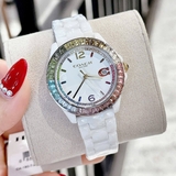 Đồng Hồ Nữ Coach 14504019 Dây Vỏ Ceramic Trắng Viền Đá Màu Size 35mm