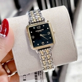 Đồng Hồ Nữ Coach 14504496 Mặt Vuông Đen Dây Kim Loại Demi Vàng Size 28x28mm