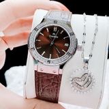 Đồng Hồ Nữ Franklin Dây Da Nâu Đính Đá Vỏ Silver Size 31mm