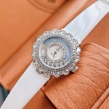 Đồng Hồ Nữ Franklin FL40811 Dây Da Trắng Đính Đá Vỏ Silver Size 30mm