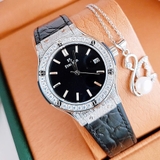 Đồng Hồ Nữ Franklin FL5223 Dây Da Đen Đính Đá Vỏ Silver Size 31mm