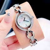 Đồng Hồ Nữ Franklin FL5288 Lắc Tay Mặt Trắng Xà Cừ Viền Ovan Đính Đá Silver Size 32mm