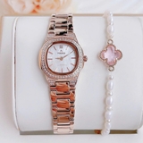 Đồng Hồ Nữ Franklin FL5388 Dây Vàng Hồng Mặt Trắng Xà Cừ Viền Đính Đá Size 26mm