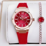 Đồng Hồ Nữ Franklin FL5588 Mặt Đỏ Dây Cao Su Đỏ Vỏ Vàng Hồng Size 32mm