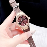 Đồng Hồ Nữ Franklin FL5588 Mặt Nâu Dây Cao Su Nâu Kim Loại Vàng Hồng Size 32mm Máy Pin