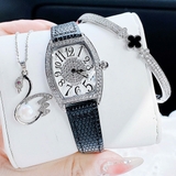 Đồng Hồ Nữ Franklin FL8888 Mặt Ovan Đính Đá Dây Da Đen Silver Size 31mm