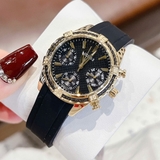 Đồng Hồ Nữ Guess W0562L4 Mặt Đen 6 Kim Dây Cao Su Đen Vỏ Kim Loại Mạ Vàng Size 34mm