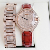 Set Đồng Hồ Nữ Rivero R1908 Dây Kim Loại Vàng Hồng Kèm Dây Da Đính Đá Size 36mm