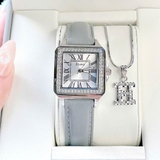 Đồng Hồ Nữ Rivero R9186 Dây Da Xám Đính Đá Vỏ Silver Size 33mm