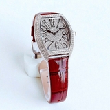 Đồng Hồ Nữ Roberto Era Dây Da Đỏ Mặt Van Đính Đá Silver Size 36mm