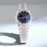 Đồng Hồ Nữ Roberto Era Dây Kim Loại Silver Mặt Xanh Đính Đá Size 32mm