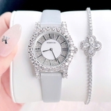 Đồng Hồ Nữ Roberto Era RE8342 Dây Da Xám Đính Đá Vỏ Silver Size 31mm