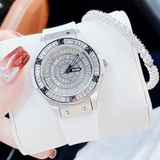 Đồng Hồ Nữ X-cer B0639 Dây Cao Su Trắng Mặt Đính Đá Vỏ Silver Size 34mm