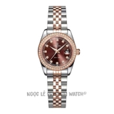 Đồng Hồ Nữ Carnival 8131L2 Dây Demi Vàng Hồng Mặt Nâu Viền Đá Size 30mm - Quartz