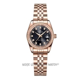 Đồng Hồ Nữ Carnival 8131L2 Dây Thép Vàng Hồng Mặt Đen Viền Đá Size 30mm - Quartz